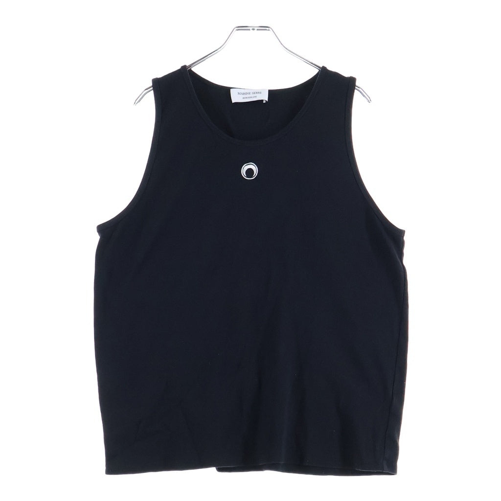 MARINE SERRE(マリーン セル) 胸ロゴ刺繍 ノースリーブカットソー タンクトップ ブラック