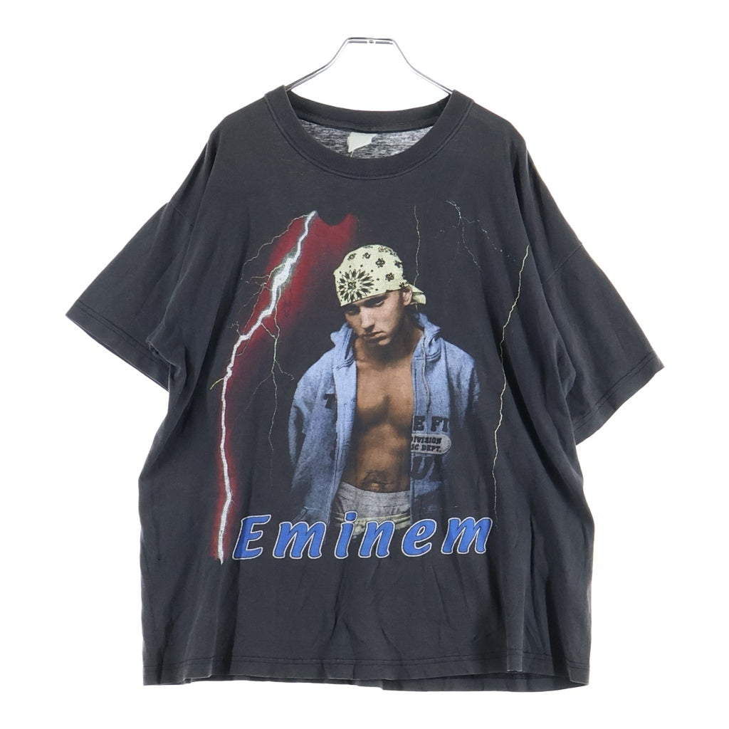 VINTAGE(ヴィンテージ) EMINEM THUNDER BACK TEXT BOOTLEG エミネム 両面プリント クルーネック半袖Tシャツ ショートスリーブカットソー ブラック