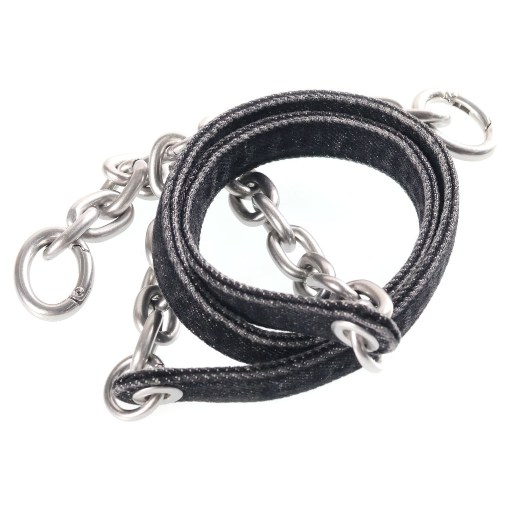 DIESEL(ディーゼル) CHARM-D ロゴチェーンチャーム付 デニム ショルダーバッグ グレー レディース