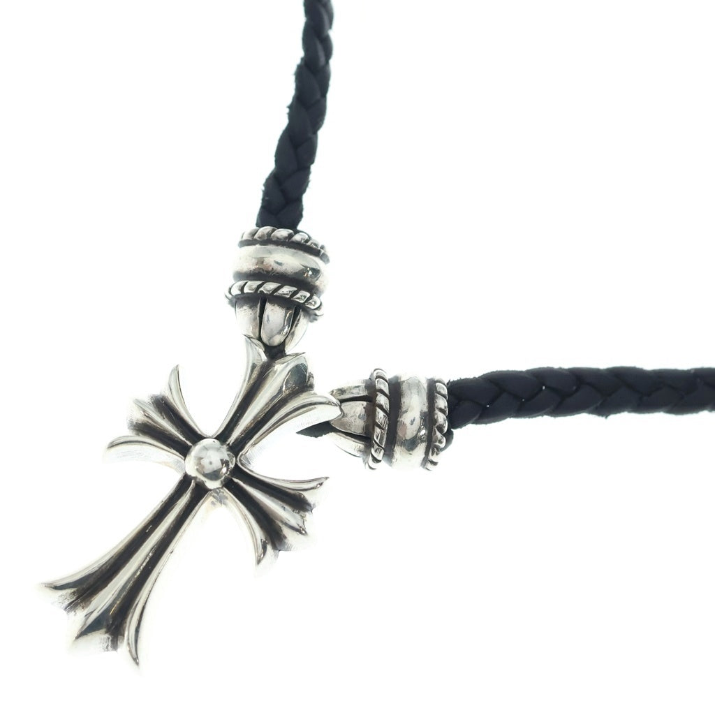 CHROME HEARTS(クロムハーツ) CH CRS SML CL スモールCHクロス クリンプト レザーブレイド ネックレス シルバー/ブラック BCA217 ‐