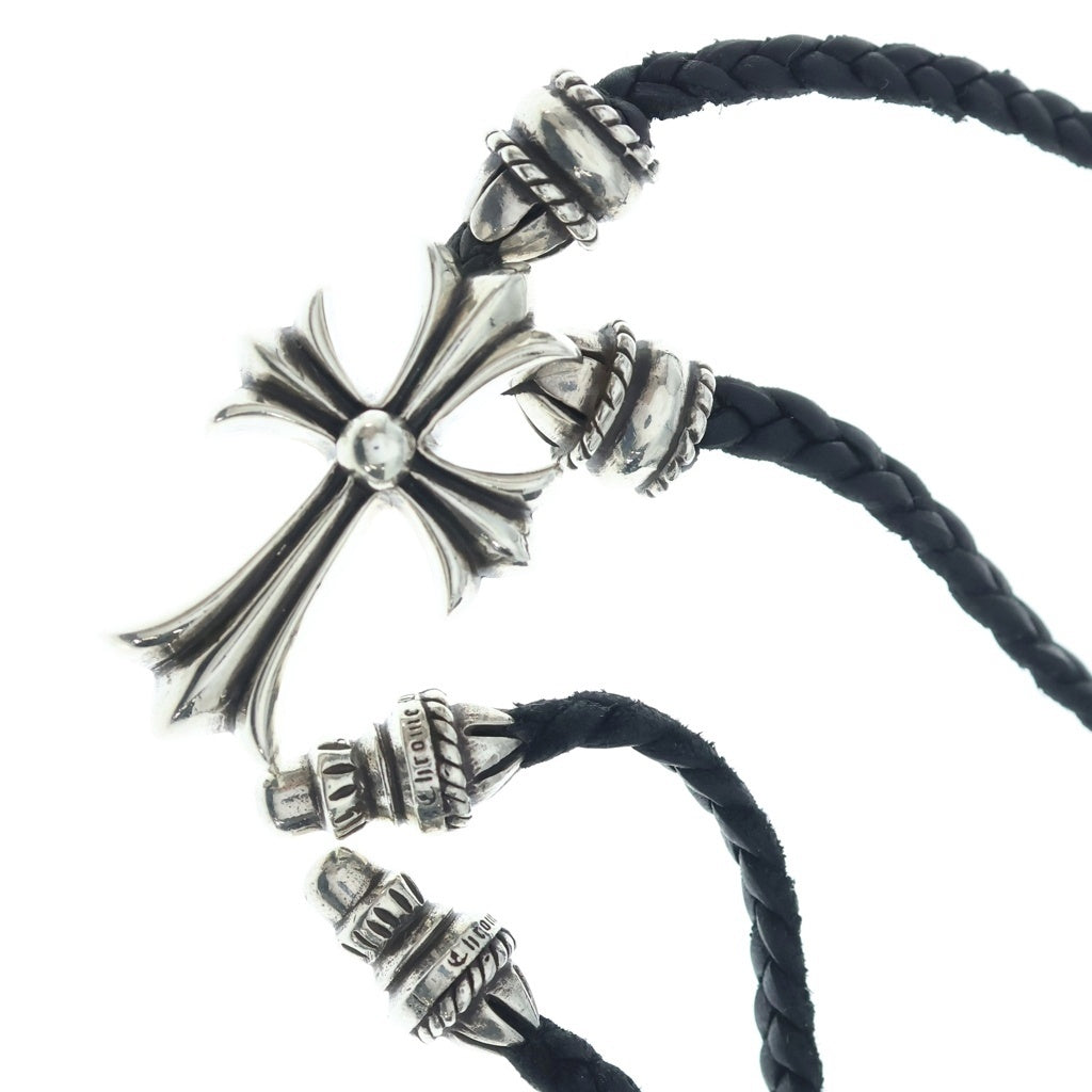 CHROME HEARTS(クロムハーツ) CH CRS SML CL スモールCHクロス クリンプト レザーブレイド ネックレス シルバー/ブラック BCA217 ‐