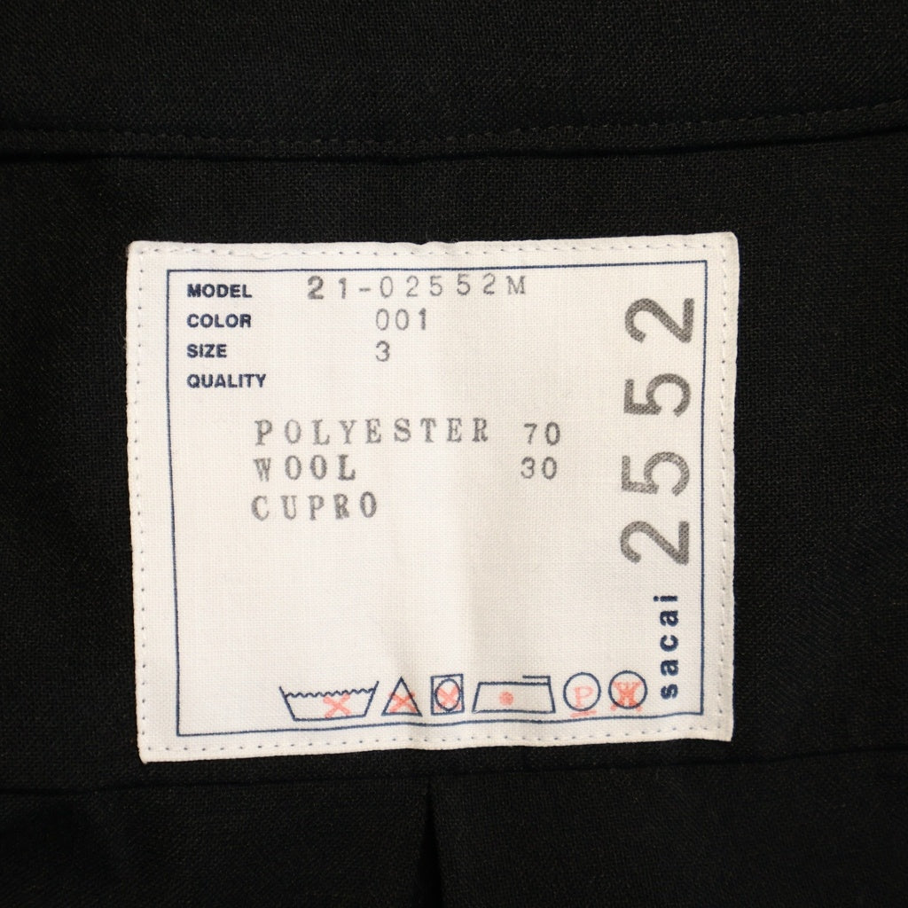 Sacai(サカイ) ショルダージップ ムネポケット オーバーサイズ プルオーバー クルーネックシャツ ブラック 21-02552M