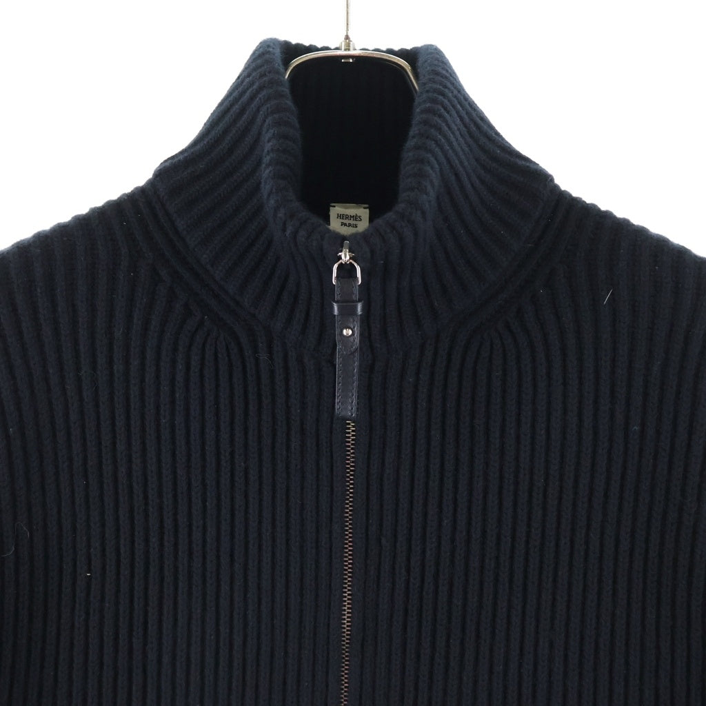 HERMES(エルメス) 22AW Hロゴパッチ ポケット ジップアップ ウール ドライバーズ ニット ジャケット ブラック 2H2204DA