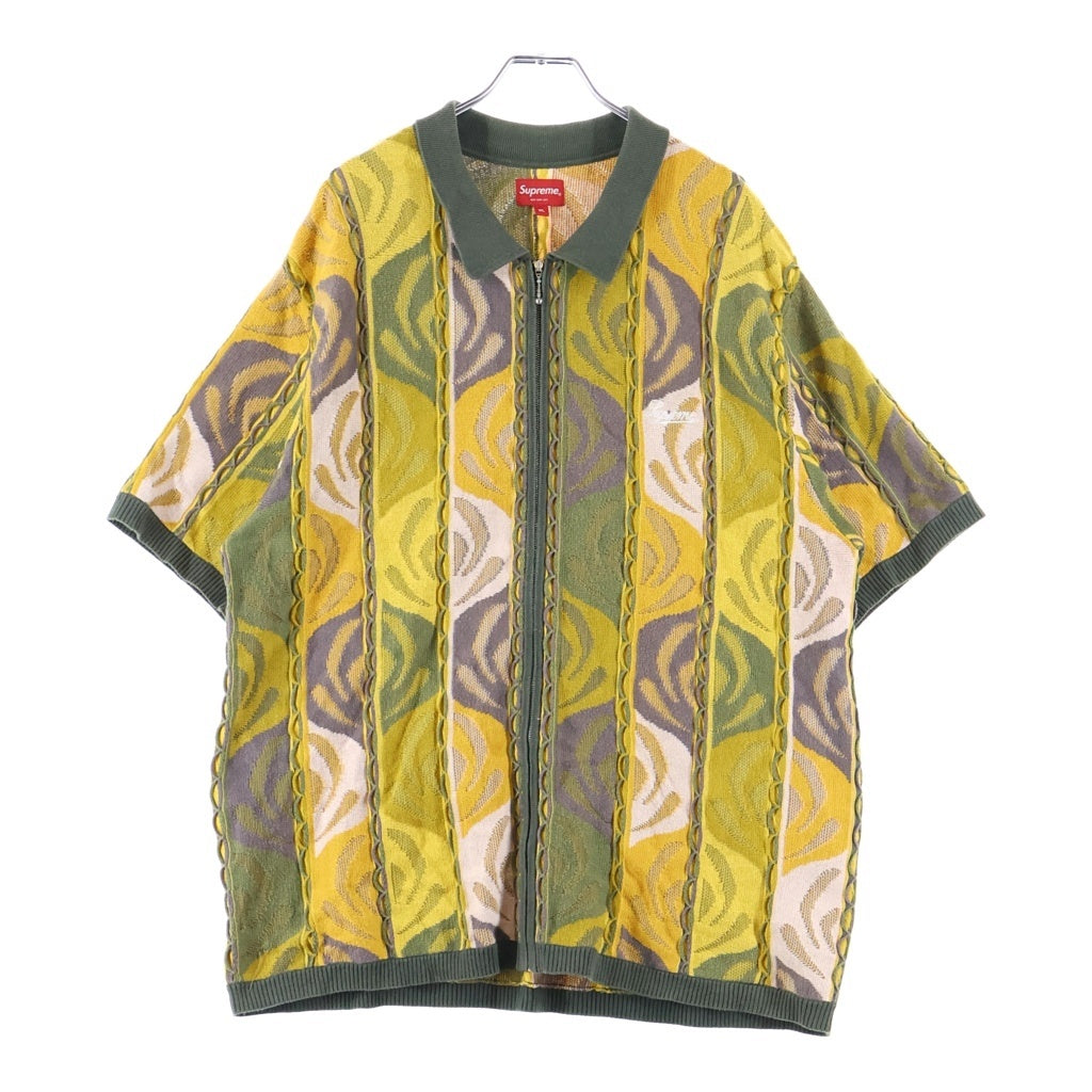 SUPREME(シュプリーム) 22SS Abstract Textured Zip Up Polo アブストラクト テクスチャー ジップアップ 半袖ポロシャツ イエロー/グリーン
