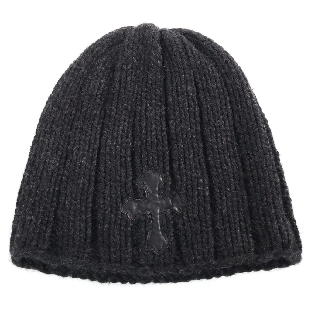 CHROME HEARTS(クロムハーツ) CASHMERE BEANIE クロスパッチ付き カシミヤ クロスボール シングルビーニー ニット帽 ブラック