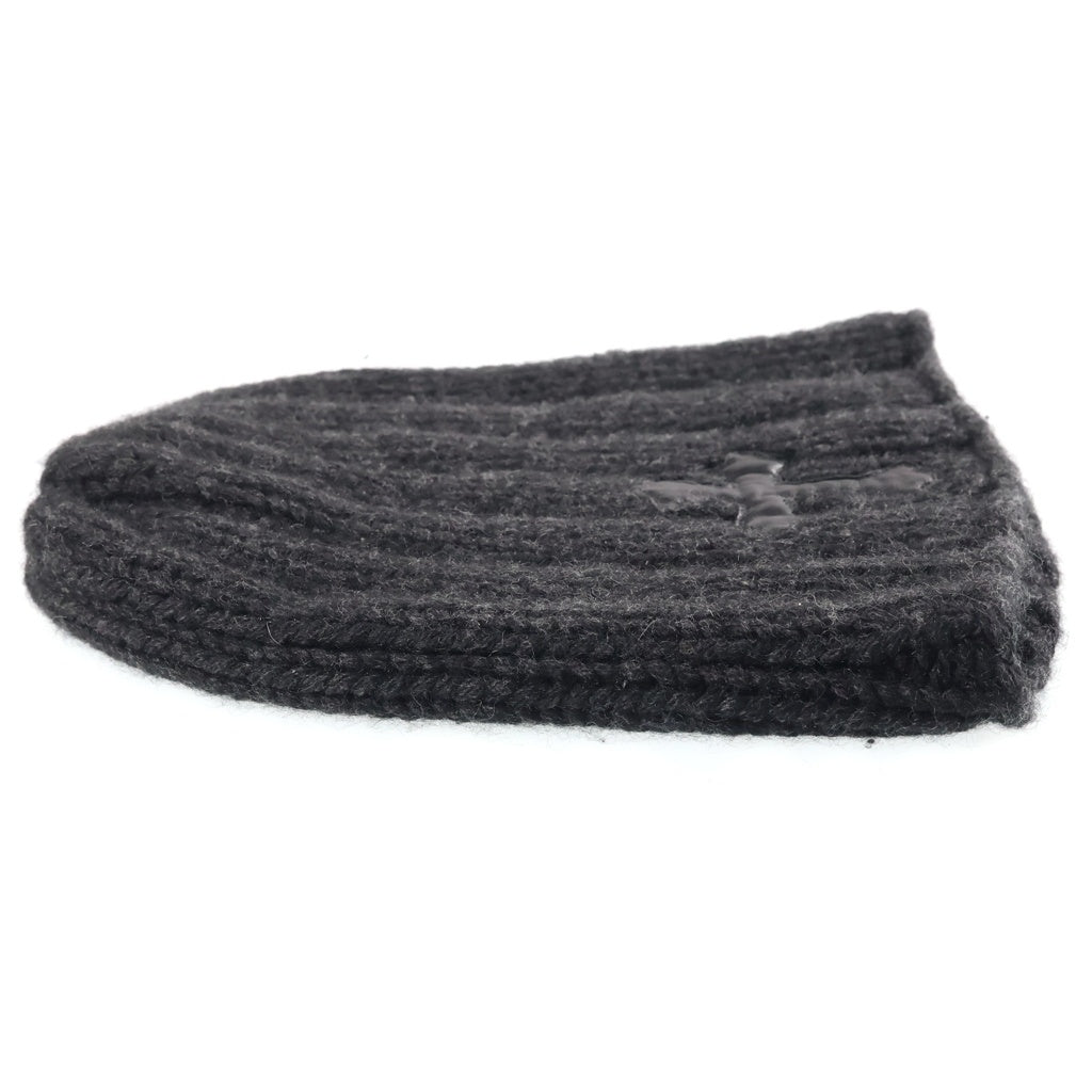 CHROME HEARTS(クロムハーツ) CASHMERE BEANIE クロスパッチ付き カシミヤ クロスボール シングルビーニー ニット帽 ブラック