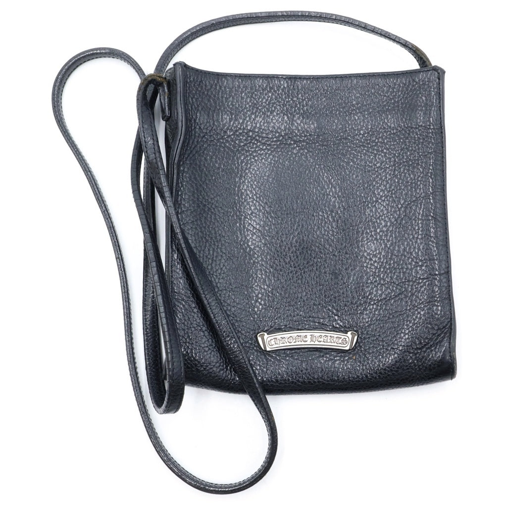 CHROME HEARTS(クロムハーツ) SQ PKT CH CRS スモールCHクロス装飾 スクエアポケット レザーショルダーバッグ ブラック レディース