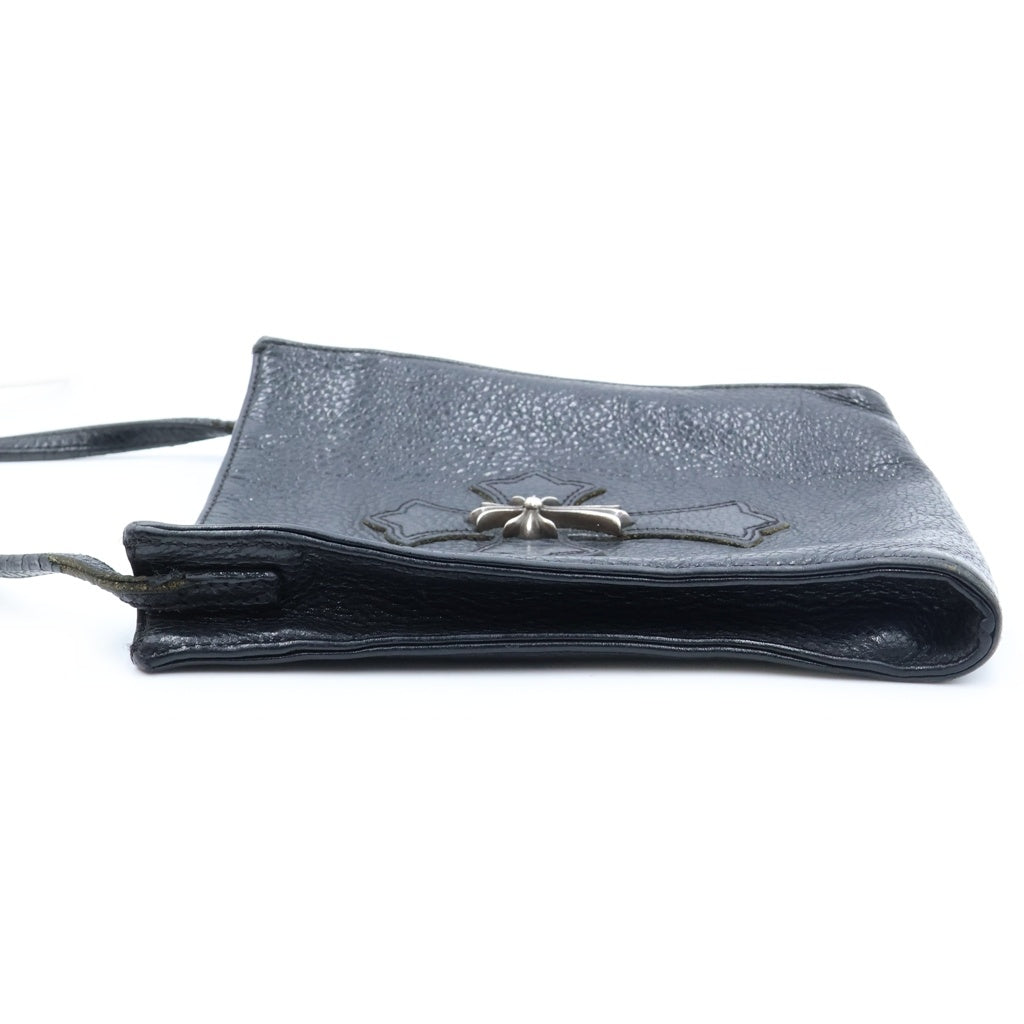 CHROME HEARTS(クロムハーツ) SQ PKT CH CRS スモールCHクロス装飾 スクエアポケット レザーショルダーバッグ ブラック レディース