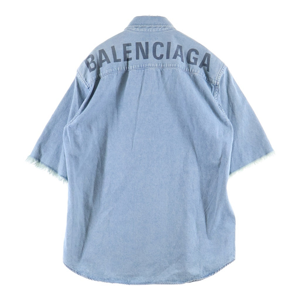 BALENCIAGA(バレンシアガ) 18SS BACK LOGO DENIM SHIRT バックロゴ オーバーサイズ 半袖デニムシャツ インディゴ BC89 571368 TYE24