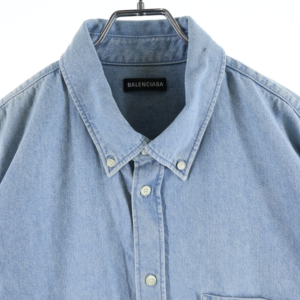 BALENCIAGA(バレンシアガ) 18SS BACK LOGO DENIM SHIRT バックロゴ オーバーサイズ 半袖デニムシャツ インディゴ BC89 571368 TYE24