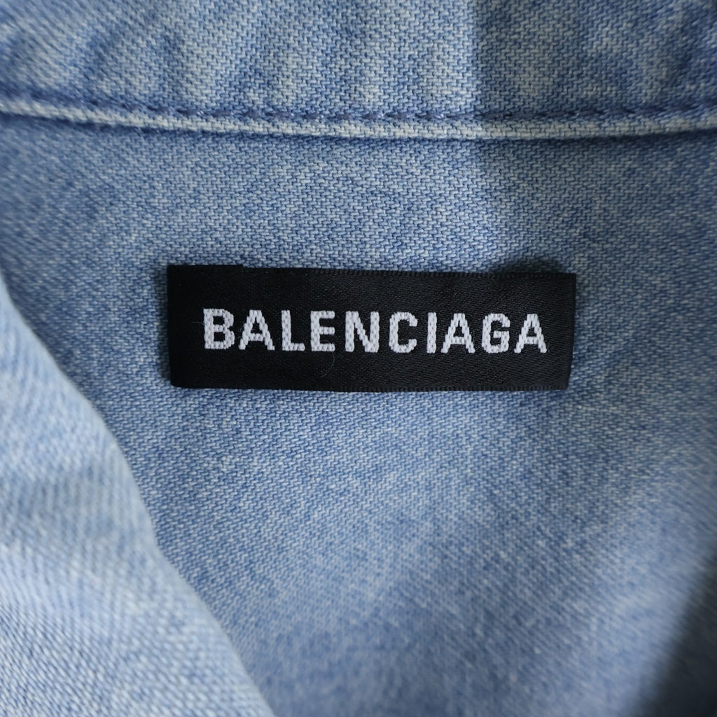 BALENCIAGA(バレンシアガ) 18SS BACK LOGO DENIM SHIRT バックロゴ オーバーサイズ 半袖デニムシャツ インディゴ BC89 571368 TYE24