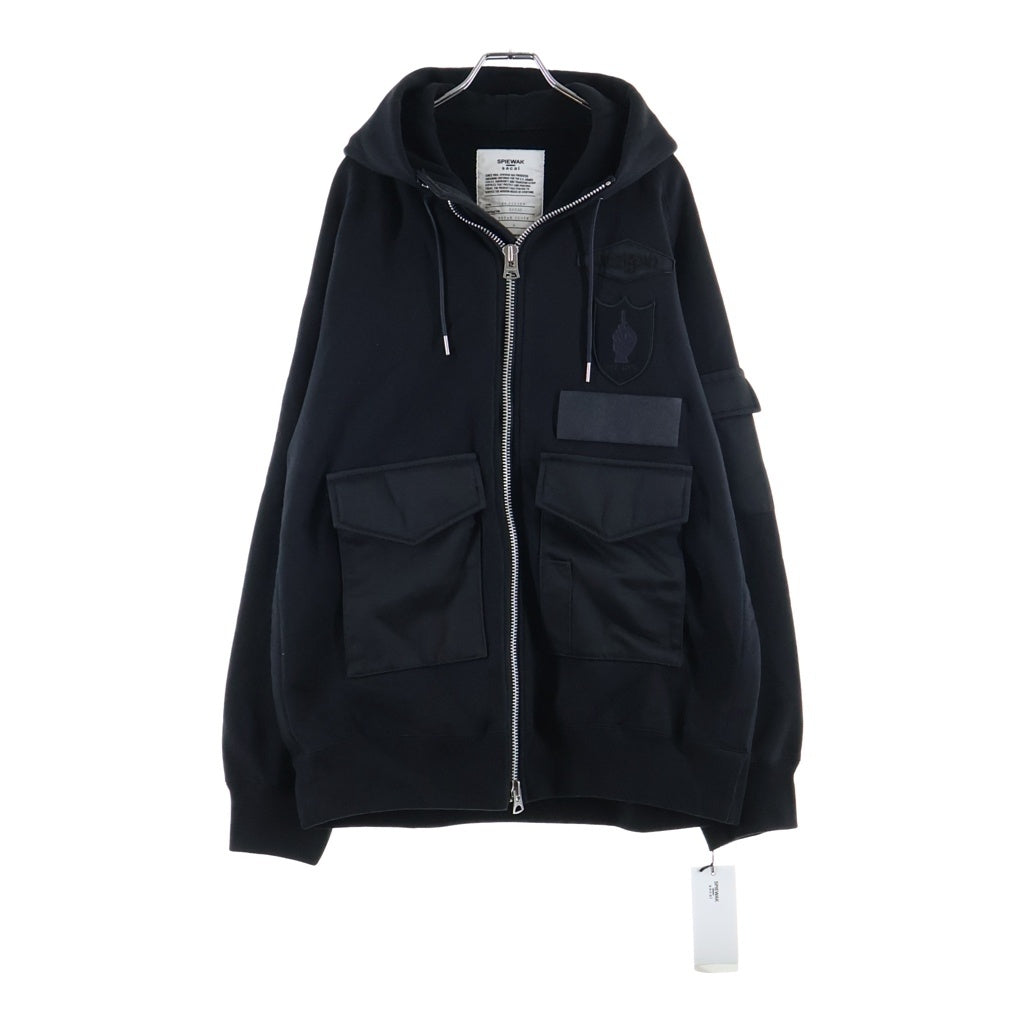 Sacai(サカイ) 24AW ×SPIEWAK Multi Patch Cotton Jersey Hoodie スピワック マルチパッチ コットンジャージフーディ ジップアップパーカー ブラック 24-03536M