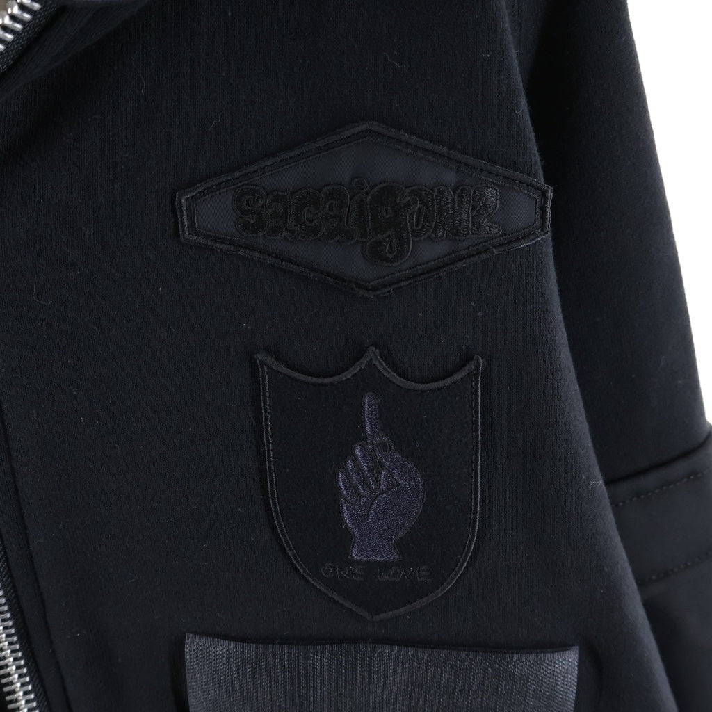 Sacai(サカイ) 24AW ×SPIEWAK Multi Patch Cotton Jersey Hoodie スピワック マルチパッチ コットンジャージフーディ ジップアップパーカー ブラック 24-03536M