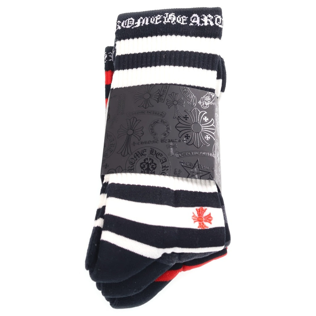 CHROME HEARTS(クロムハーツ) CHプラス刺繍 ボーダー ソックス 靴下 3足セット ブラック/レッド/ホワイト