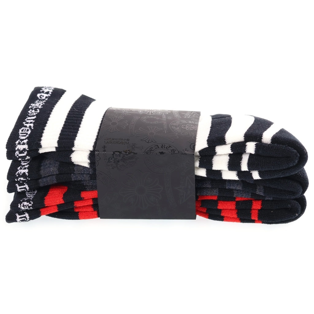 CHROME HEARTS(クロムハーツ) CHプラス刺繍 ボーダー ソックス 靴下 3足セット ブラック/レッド/ホワイト