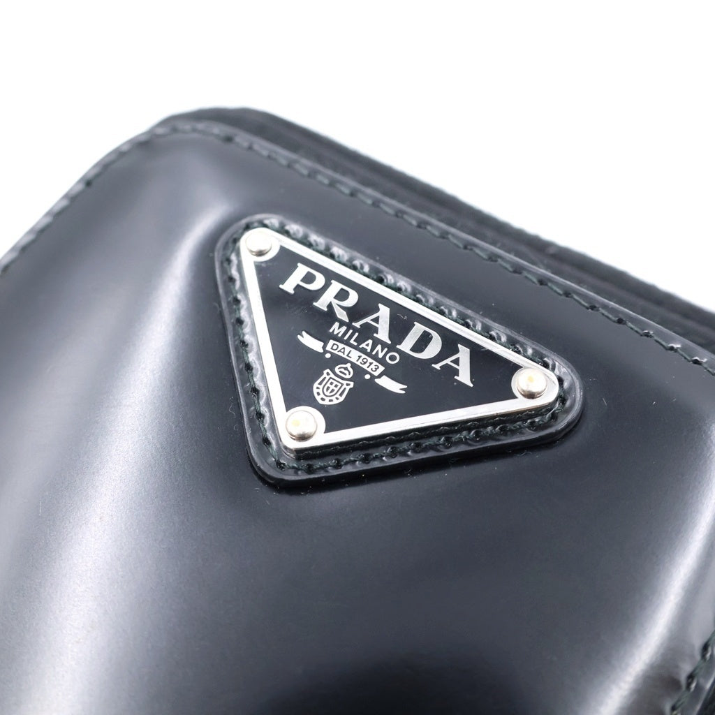 PRADA(プラダ) PHONE CASE SHORDER リナイロン ロゴ 三角プレート レザーフォンケース ショルダーバッグ ブラック 2ZT060 レディース