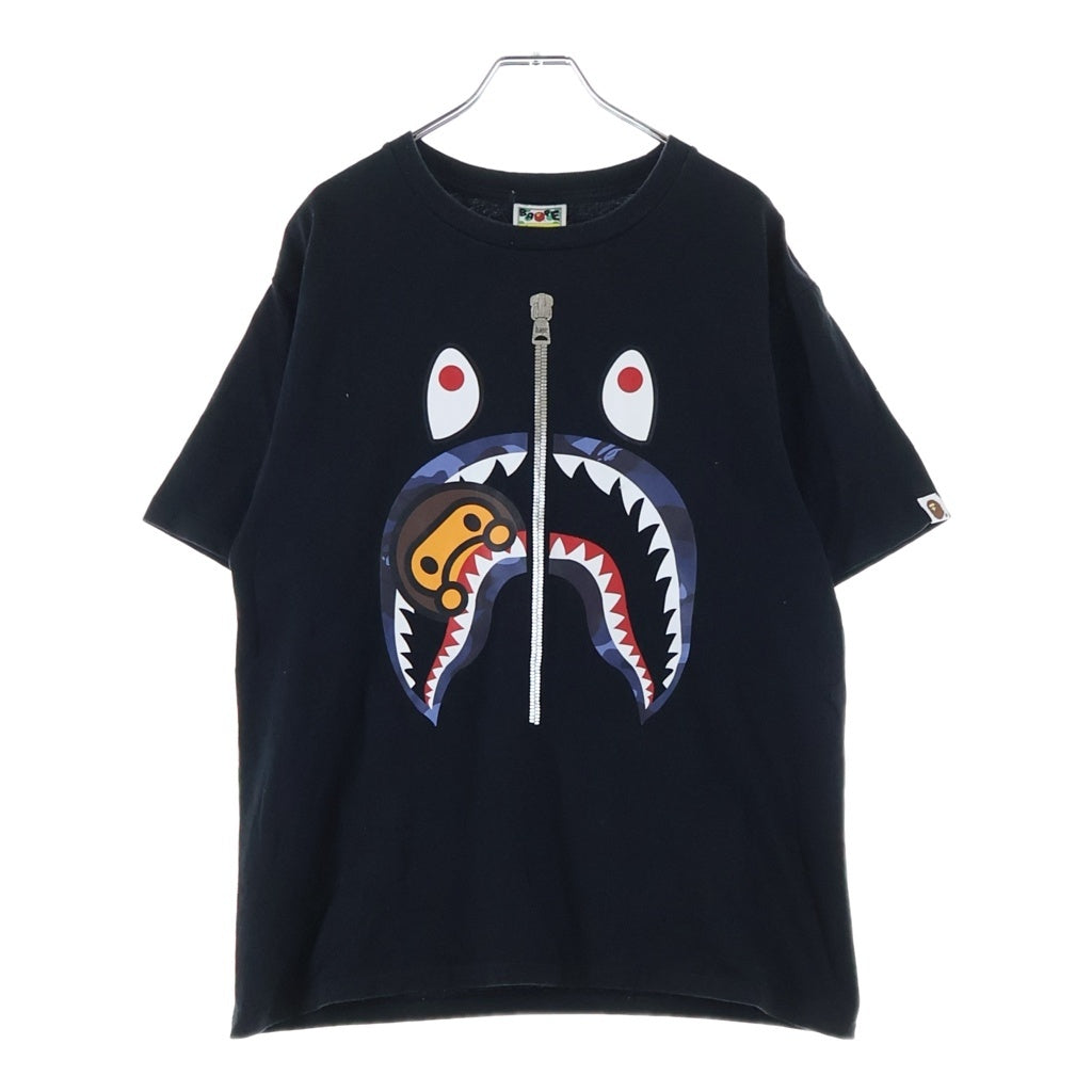 A BATHING APE(アベイシングエイプ) SHARK ZIP S/S TEE シャークジッププリント クルーネック 半袖Tシャツ ブラック レディース 002TEJ301005M