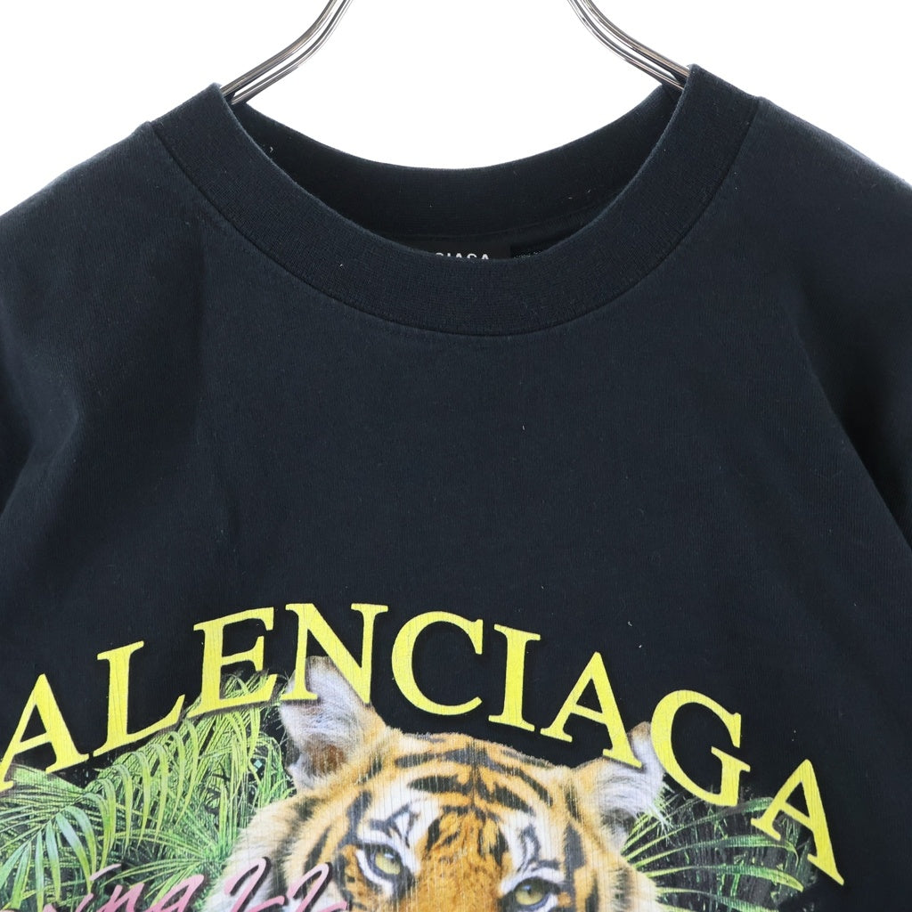 BALENCIAGA(バレンシアガ) フロントタイガープリント クルーネック半袖Tシャツ ショートスリーブカットソー ブラック NJ06 681314 TLVH2