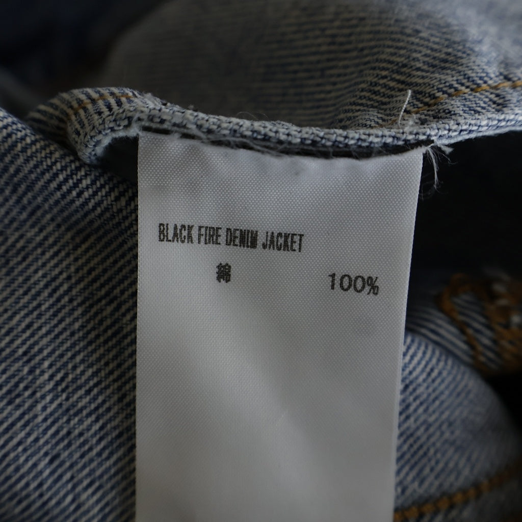VETEMENTS(ヴェトモン) ブラックファイヤーパターン デニムジャケット Gジャン インディゴ/ブラック