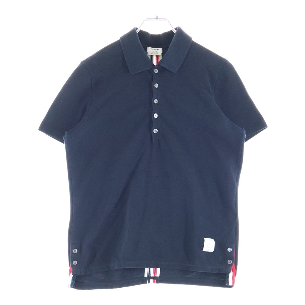 THOM BROWNE(トムブラウン) コットンピケ トリコロール 半袖 ポロシャツ ネイビー MJP042A-00050415