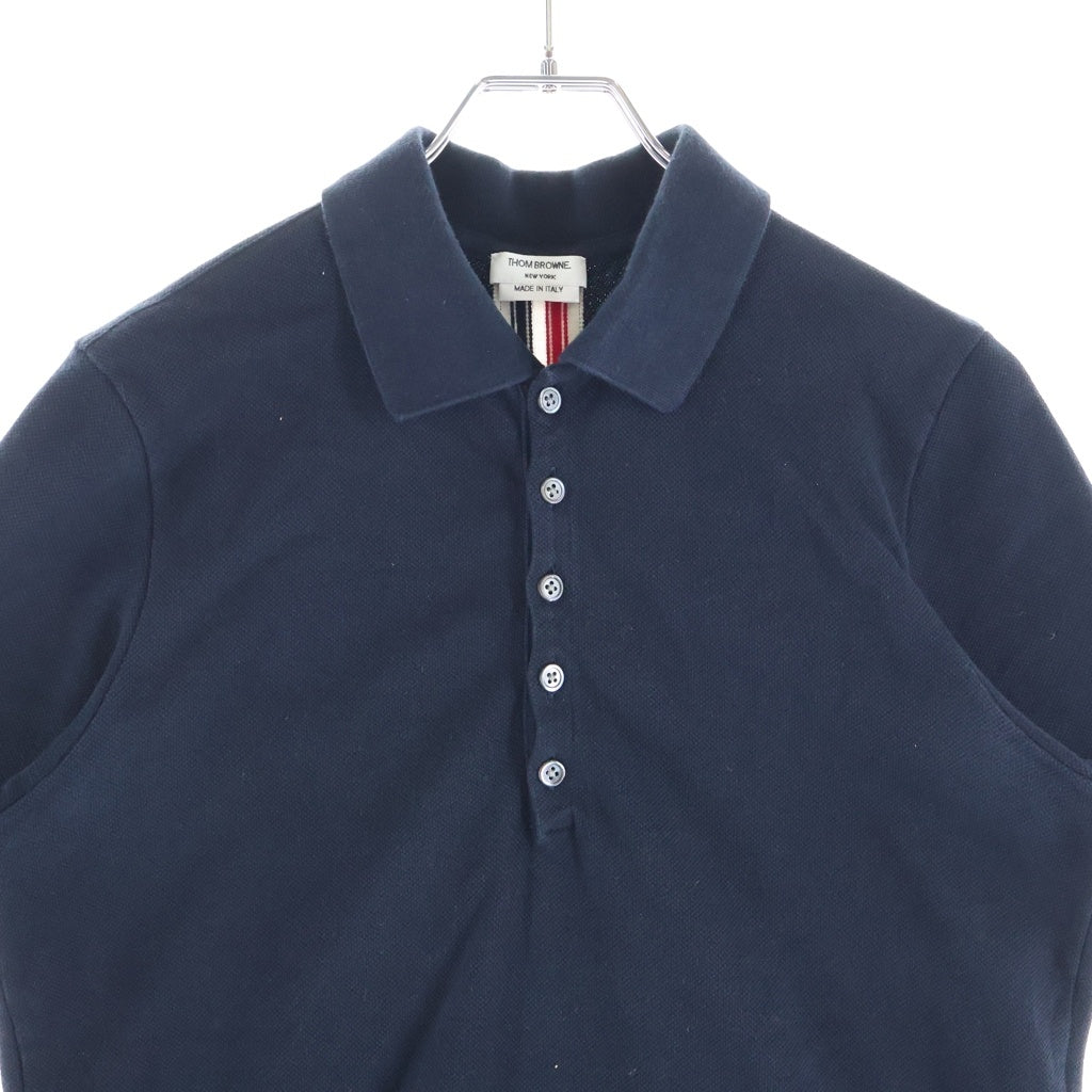 THOM BROWNE(トムブラウン) コットンピケ トリコロール 半袖 ポロシャツ ネイビー MJP042A-00050415