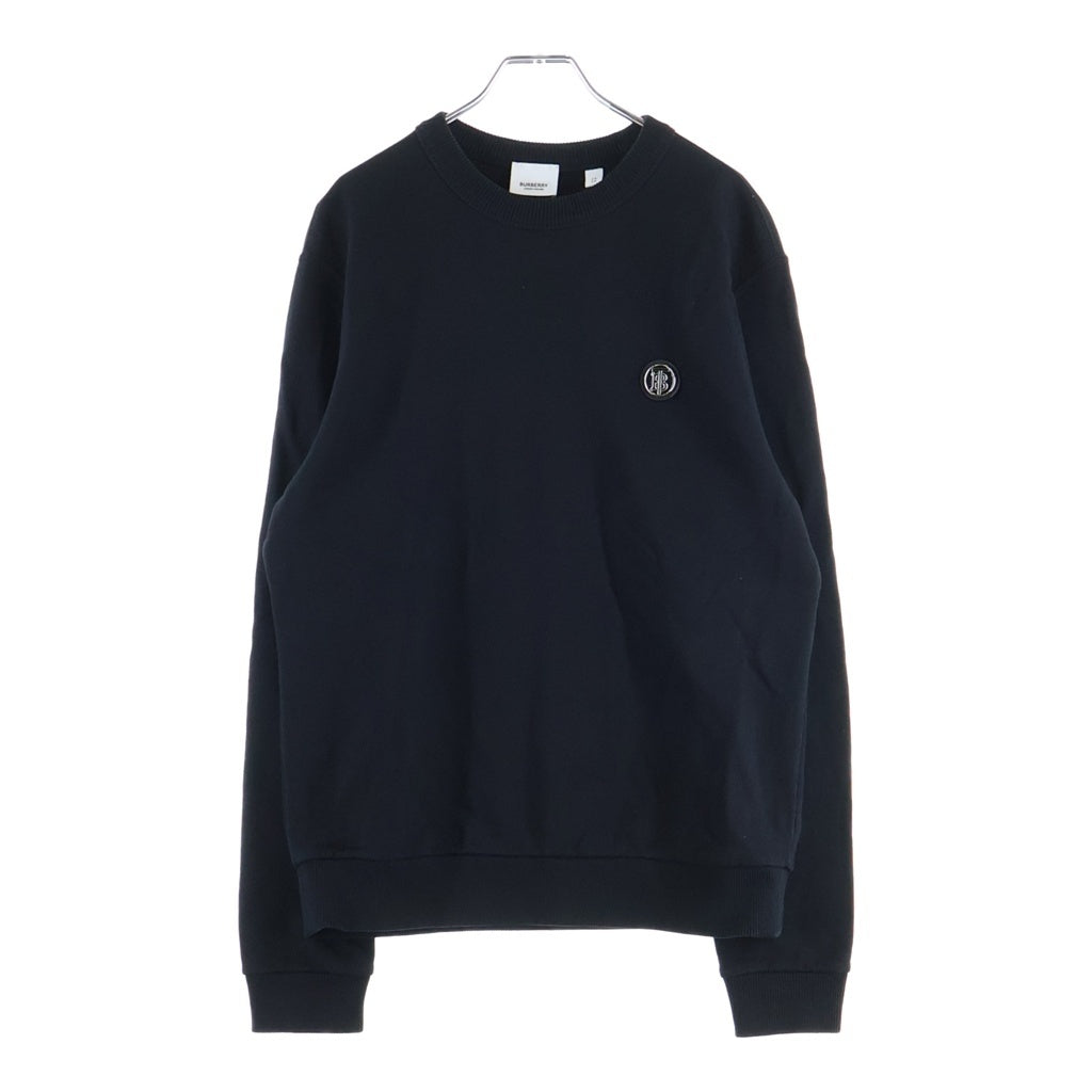 BURBERRY(バーバリー) フロントロゴレザーモノグラムモチーフパッチ クルーネック 長袖スウェット トレーナー ブラック 8041700/72B