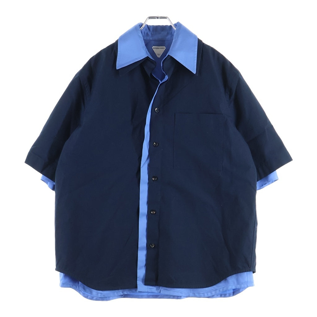 BOTTEGA VENETA(ボッテガヴェネタ) ダブルレイヤード コットン 半袖シャツ ブラック/ブルー 750014 V3E40