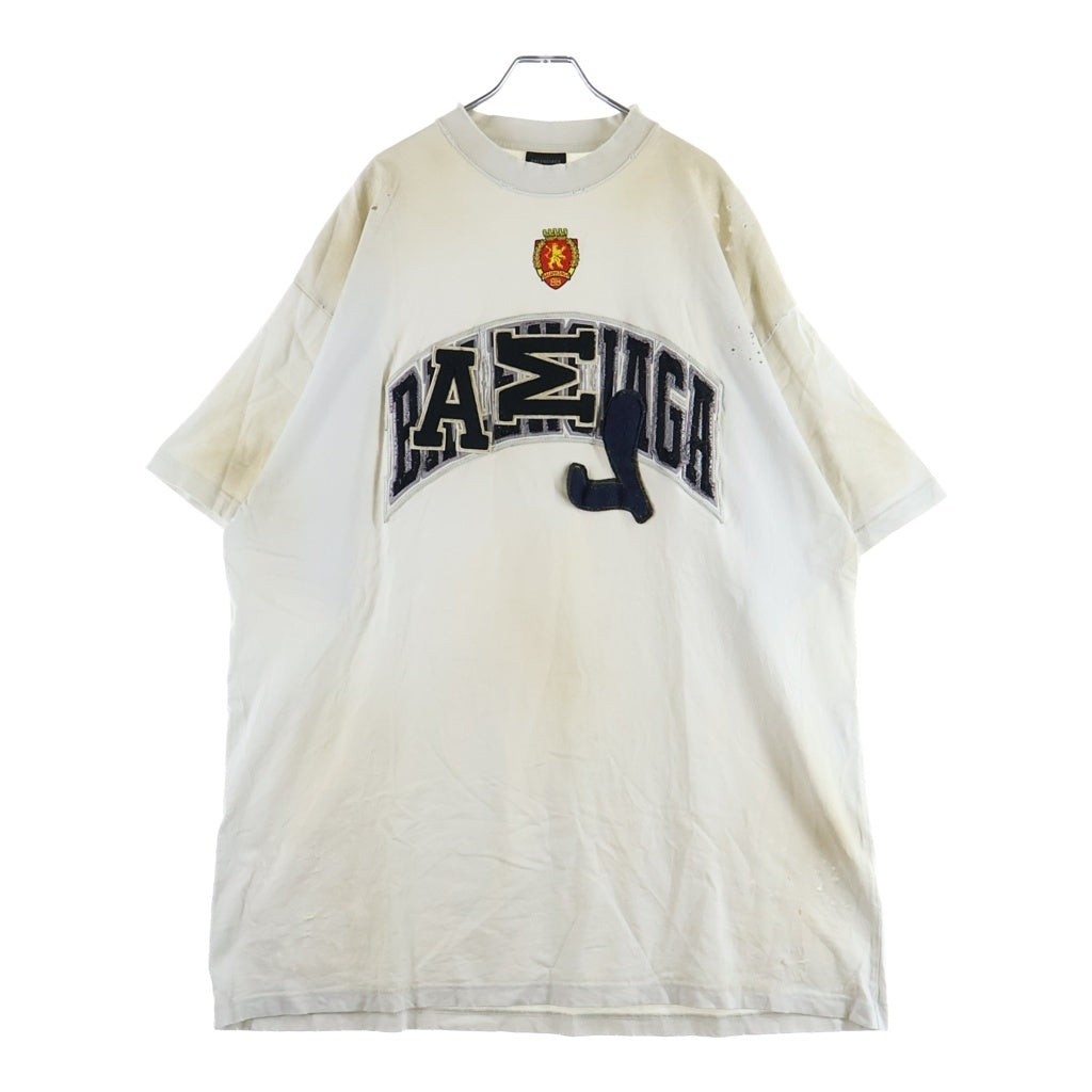 BALENCIAGA(バレンシアガ) 23SS クラッシュダスト加工ワッペン クルーネック 半袖Tシャツ ホワイト 739028 T0VN2
