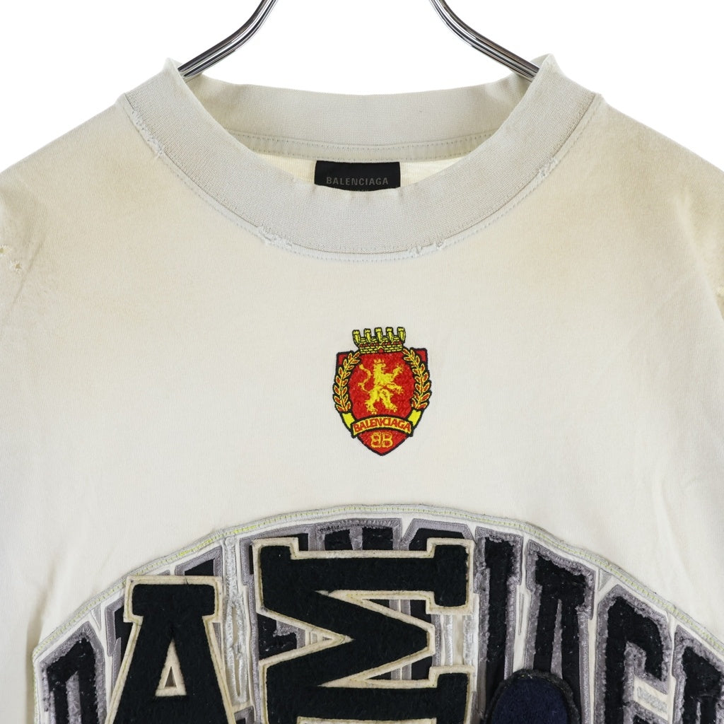 BALENCIAGA(バレンシアガ) 23SS クラッシュダスト加工ワッペン クルーネック 半袖Tシャツ ホワイト 739028 T0VN2