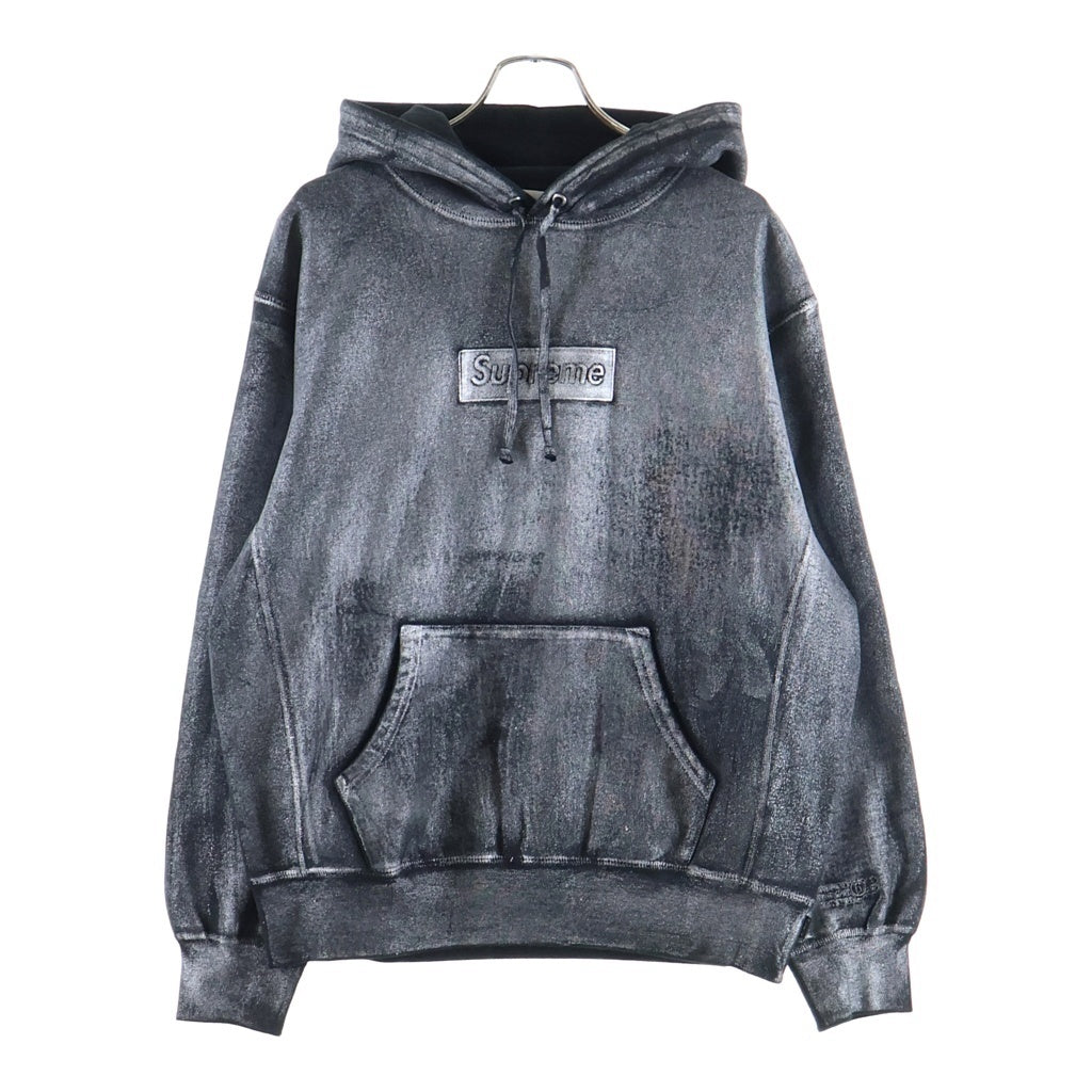 SUPREME(シュプリーム) 24SS ×MM6 Maison Margiela Foil Box Logo Hooded Sweatshirt エムエムシックスメゾンマルジェラ ボックスロゴ プルオーバーパーカー フーディー ブラック/シルバー