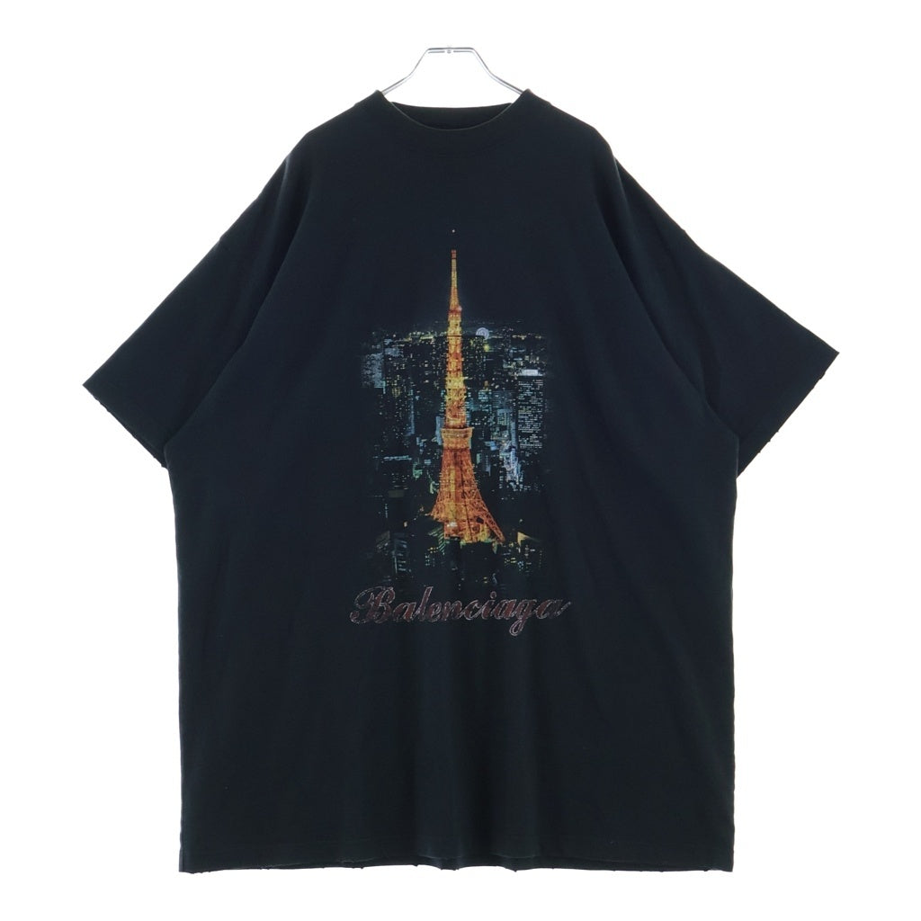 BALENCIAGA(バレンシアガ) 24SS GINZA STORE S/S TEE フロントプリント クルーネック 半袖Tシャツ ブラック 787349 TQV75
