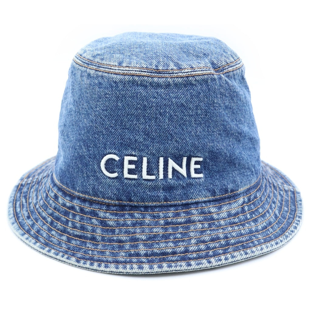 CELINE(セリーヌ) 22AW ロゴ刺繍 デニム バケットハット インディゴ 2AUO8930F