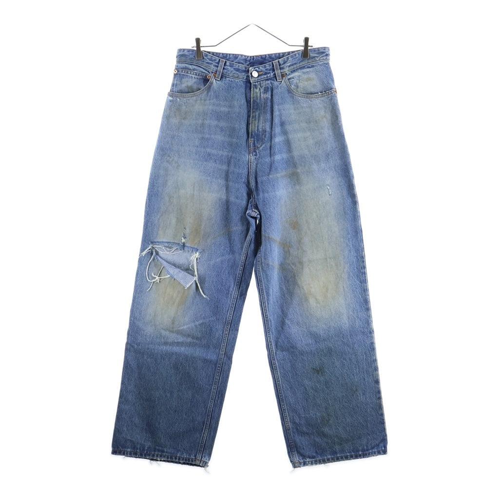 VETEMENTS(ヴェトモン) ダメージ バギージーンズ ワイドデニムパンツ インディゴ