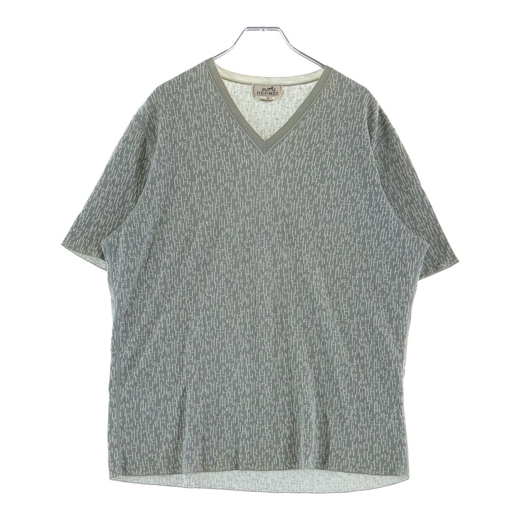 HERMES(エルメス) 総H柄 ニットTシャツ 半袖 Vネック カットソー グレー