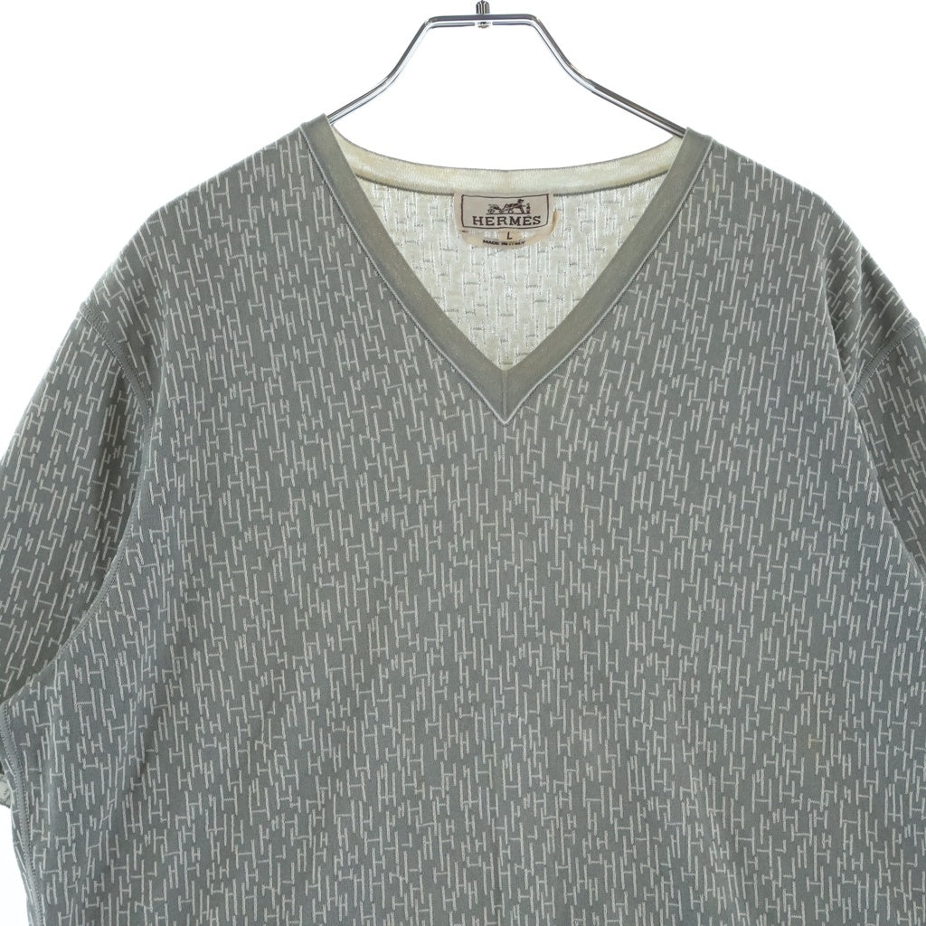 HERMES(エルメス) 総H柄 ニットTシャツ 半袖 Vネック カットソー グレー
