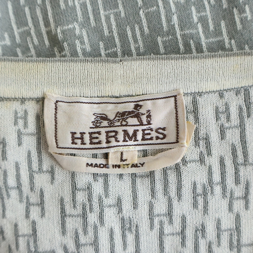 HERMES(エルメス) 総H柄 ニットTシャツ 半袖 Vネック カットソー グレー
