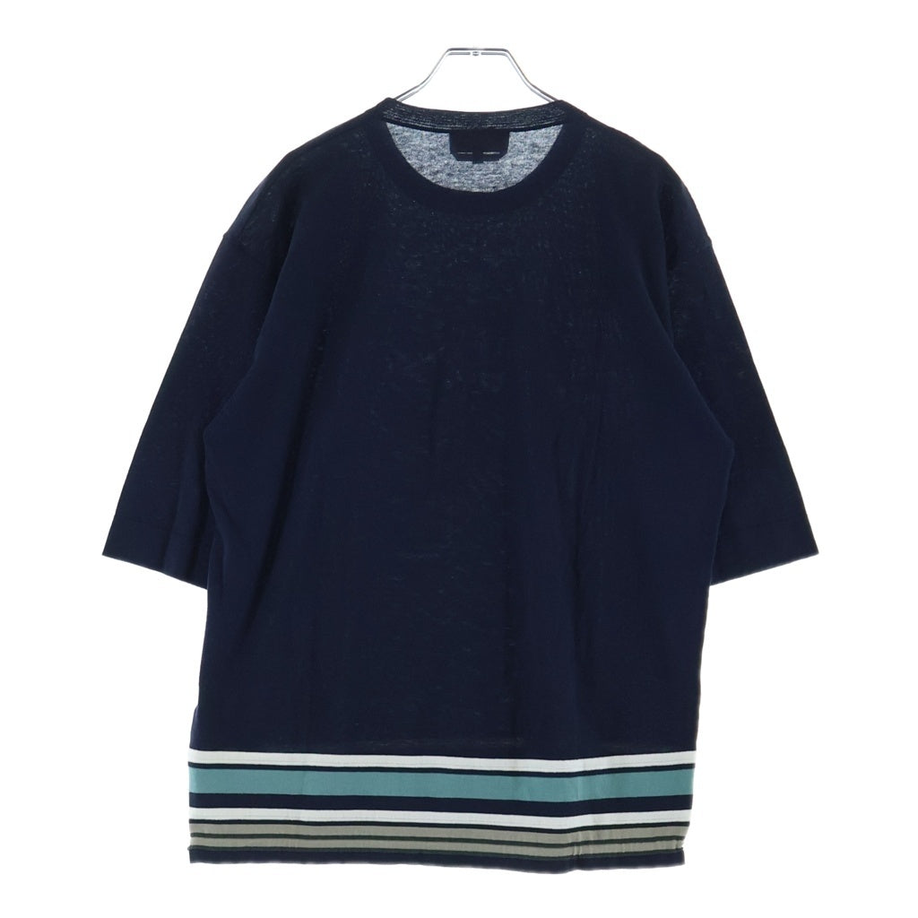 HERMES(エルメス) 裾ボーダー ニットTシャツ 半袖 クルーネック カットソー ネイビー