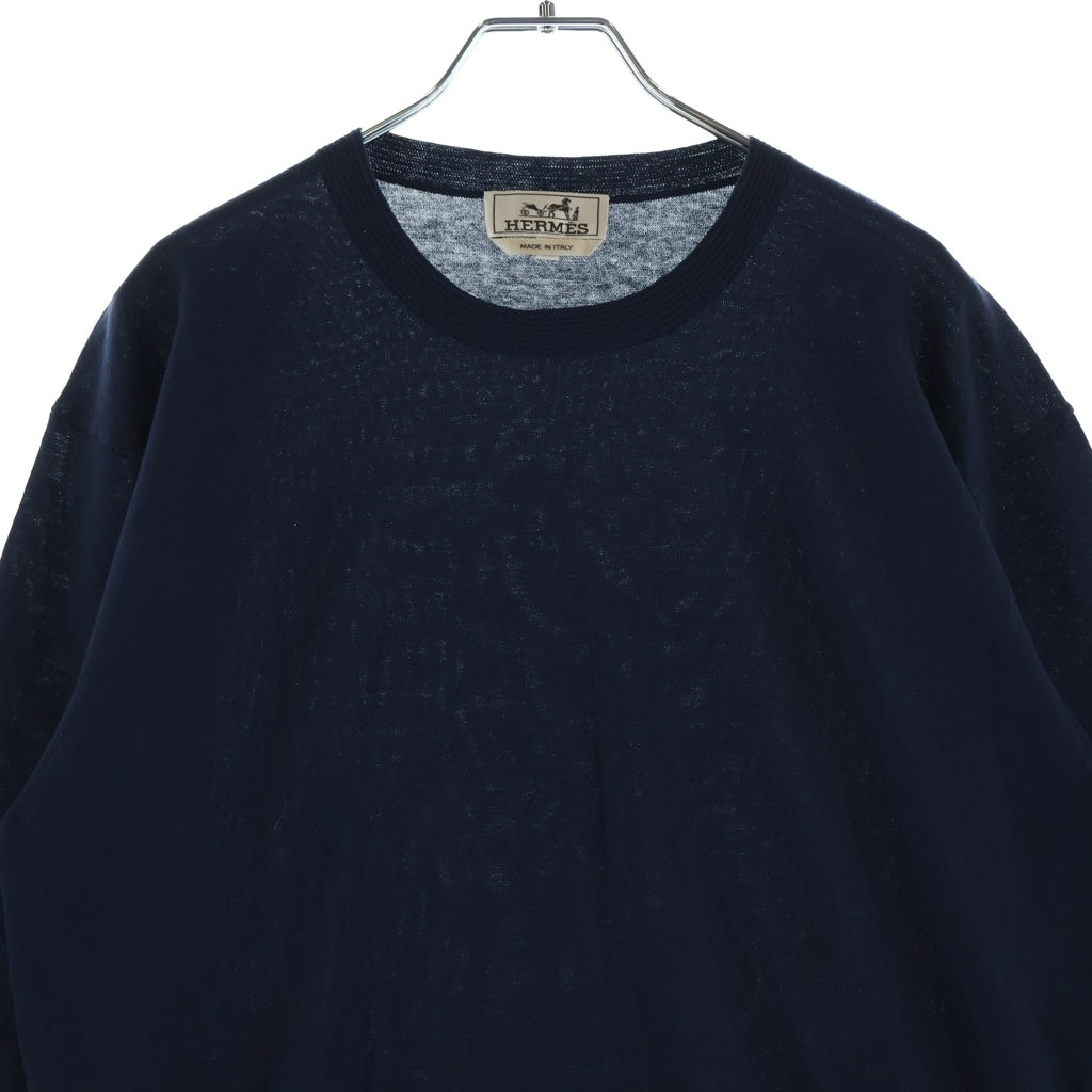 HERMES(エルメス) 裾ボーダー ニットTシャツ 半袖 クルーネック カットソー ネイビー