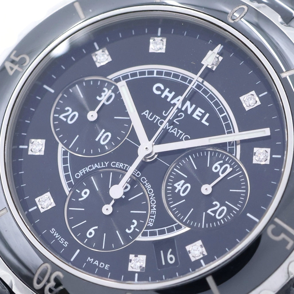 CHANEL(シャネル) J12 クロノグラフ 黒文字盤 9Pダイヤ セラミック 自動巻き 腕時計 ブラック H2419