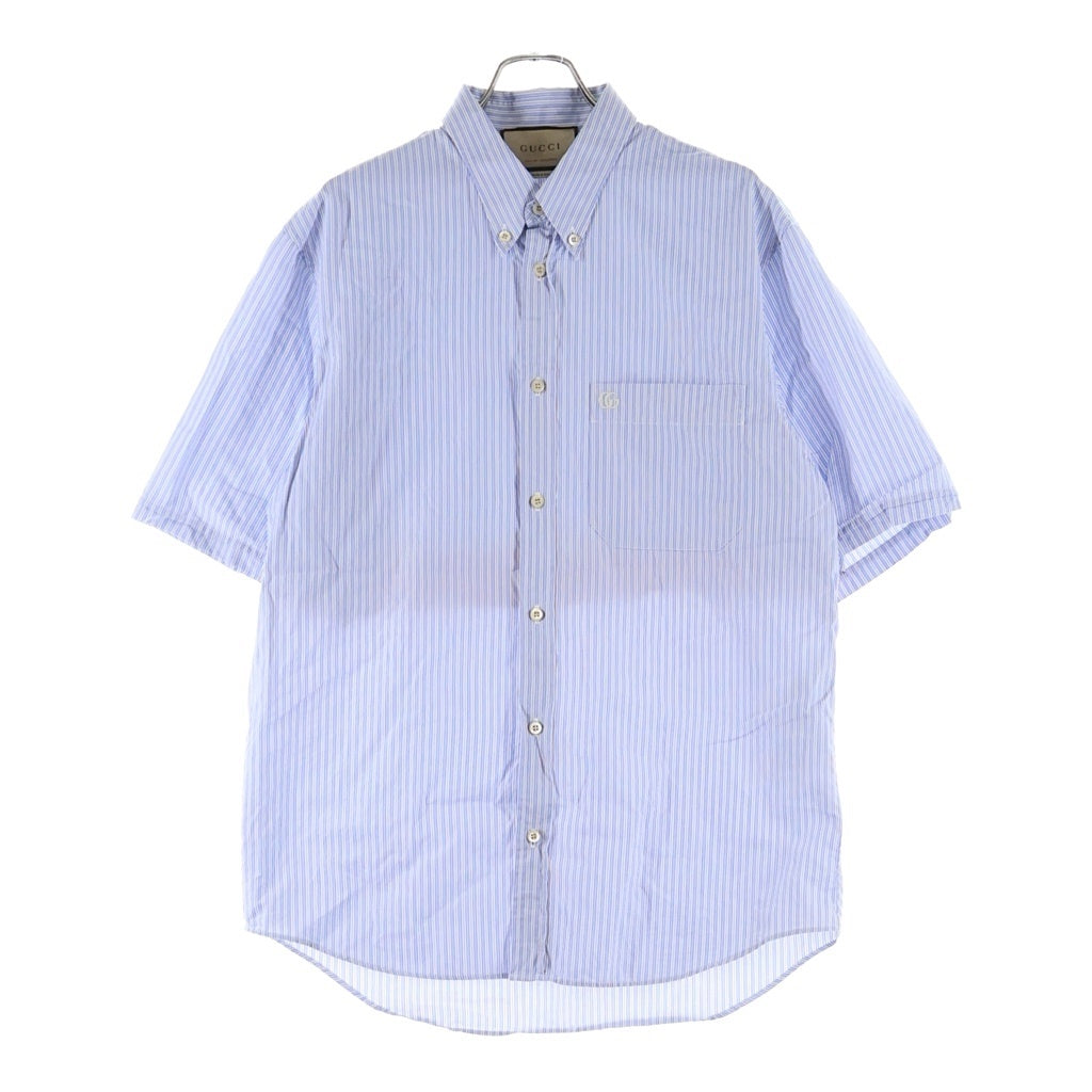 GUCCI(グッチ) ストライプ バックスカーフ切替 半袖シャツ ブルー 739674 ZANL8