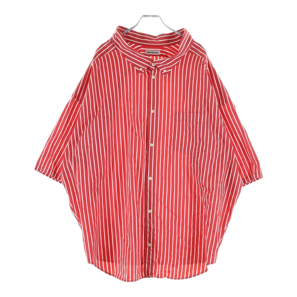 BALENCIAGA(バレンシアガ) バックロゴ オーバーサイズ ストライプ 半袖シャツ レッド 622051 TIM22