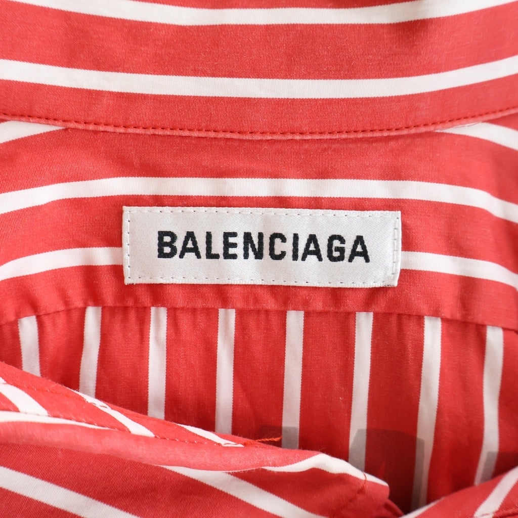 BALENCIAGA(バレンシアガ) バックロゴ オーバーサイズ ストライプ 半袖シャツ レッド 622051 TIM22