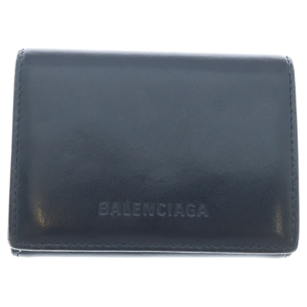BALENCIAGA(バレンシアガ) レザー エッセンシャル ロゴ刻印 ミニ ウォレット ブラック/グリーン B-000959 664037