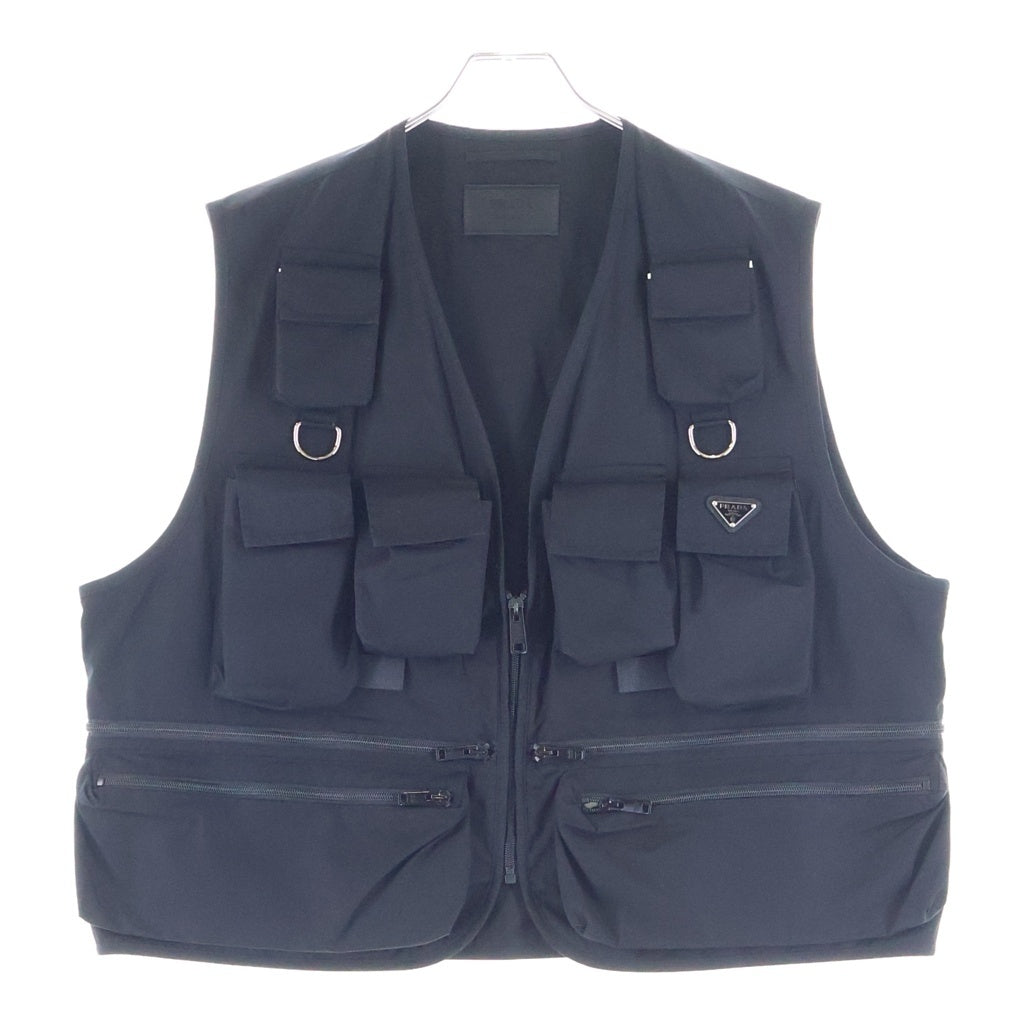 PRADA(プラダ) 24SS Re-nylon リナイロン トライアングルロゴプレート マルチポケット ジップアップ ベスト ブラック SGC499 SWMO