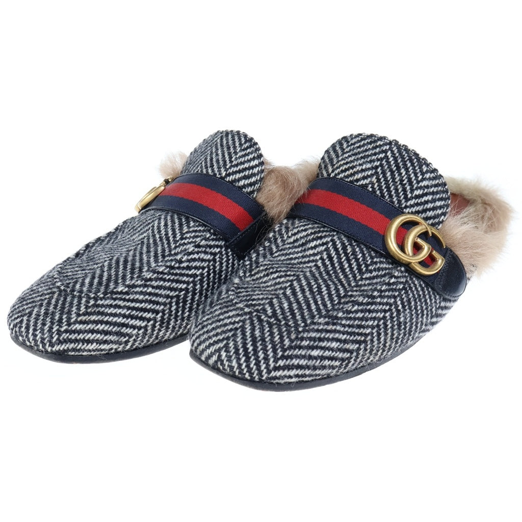 GUCCI(グッチ) 18AW ミケーレ期 プリンスタウン ファーサンダル ブラック/ホワイト