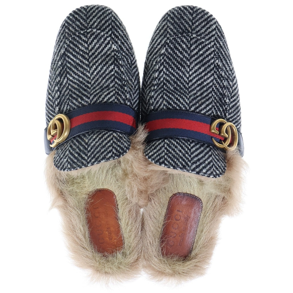 GUCCI(グッチ) 18AW ミケーレ期 プリンスタウン ファーサンダル ブラック/ホワイト