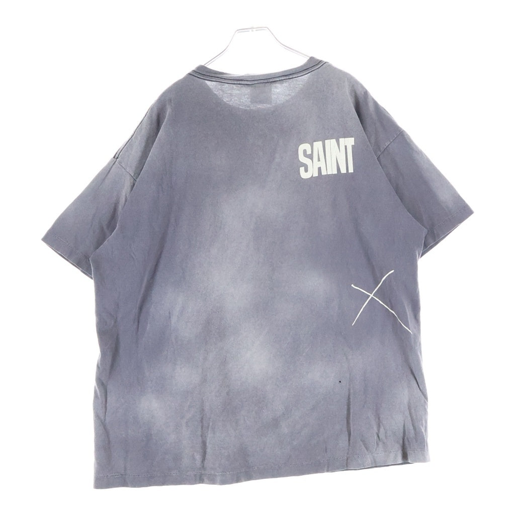 SAINT MICHAEL(セントマイケル) 24SS × LASTMAN Print ラストマン フロントプリント ダメージ加工 クルーネック Tシャツ チャコールグレー SM-YS8-0000-C44