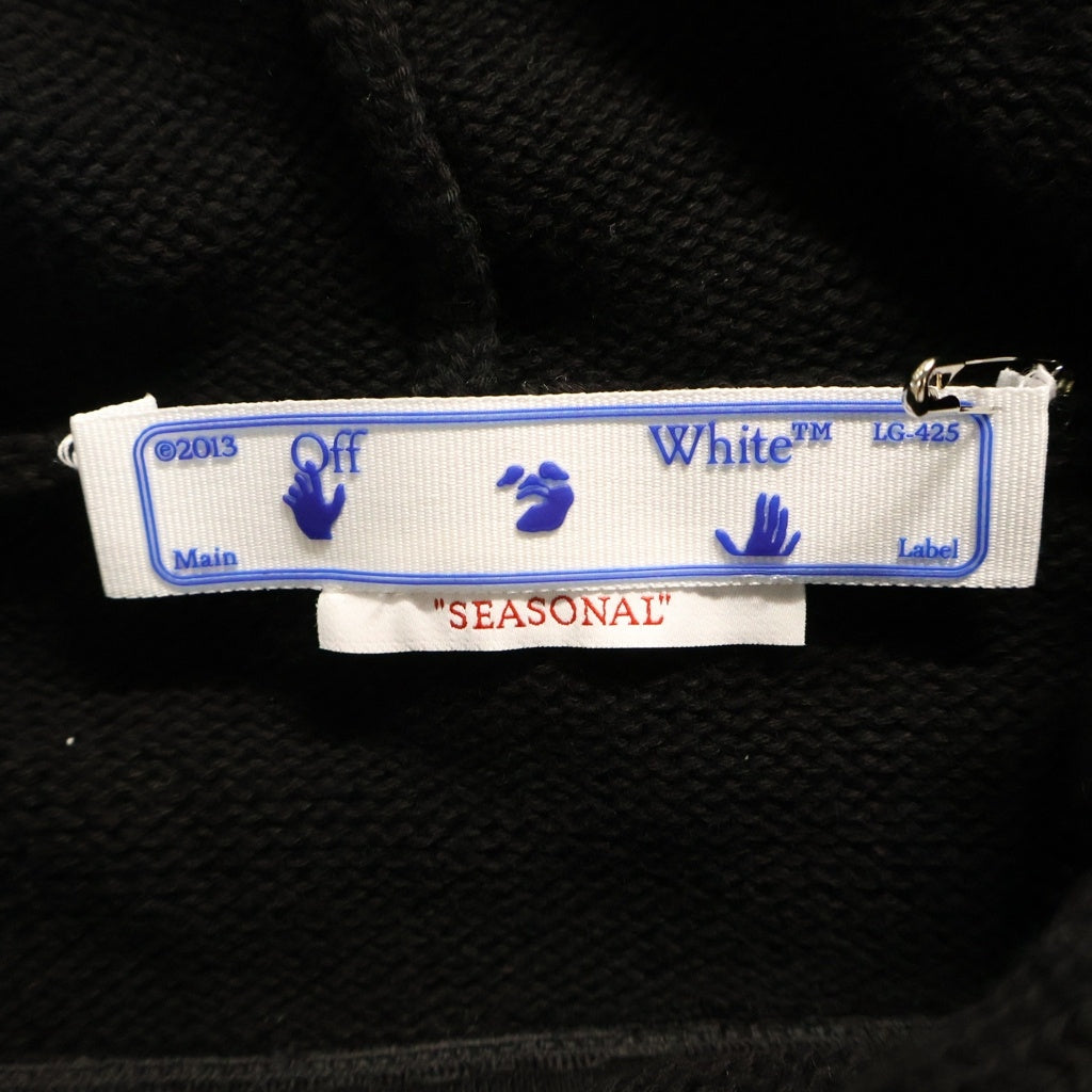 OFF-WHITE(オフホワイト) 3D DIAG KNIT HOODIE ダイアゴナル ニット フーディ バックアローロゴ プルオーバーパーカー ブラック OMHU002S23KNI001