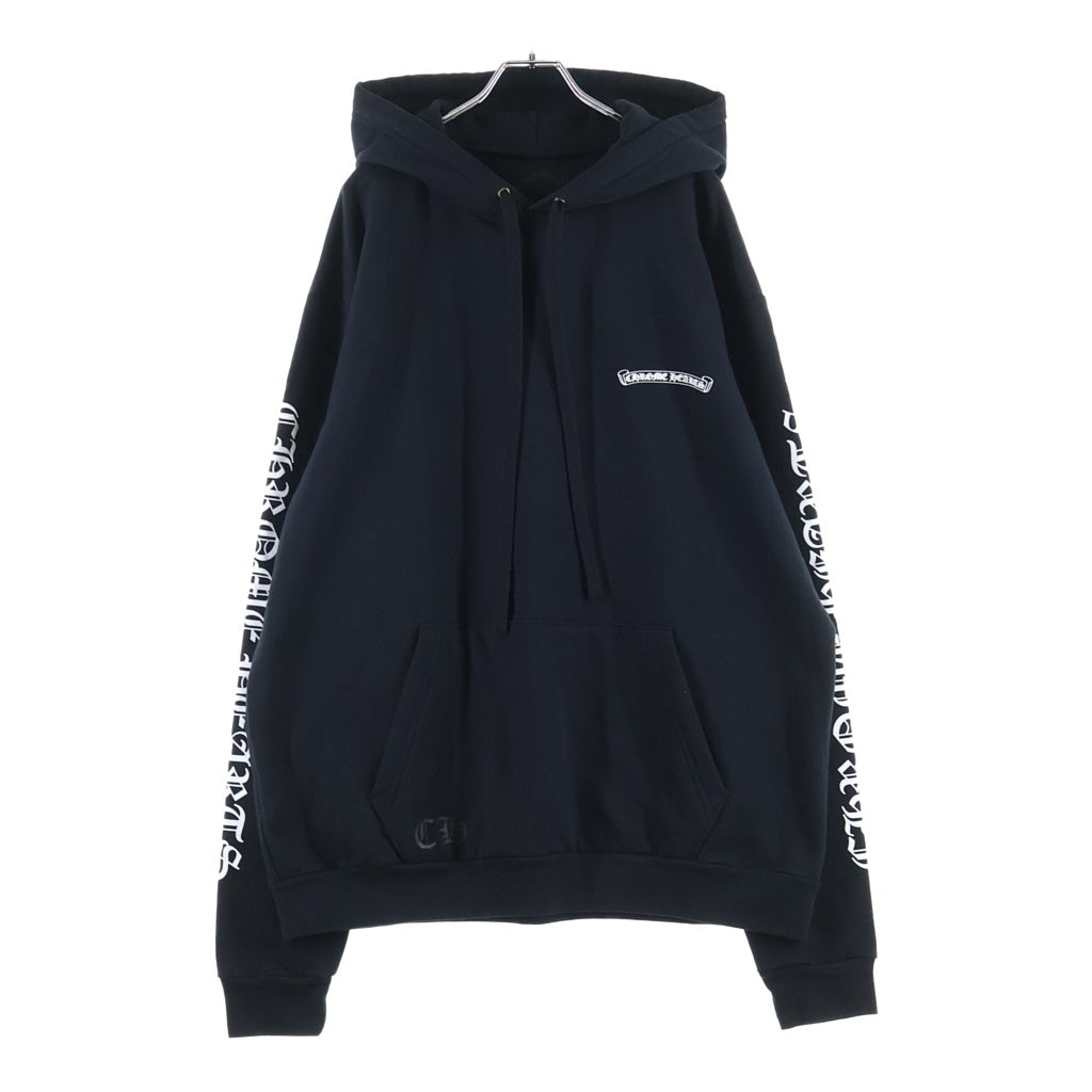 CHROME HEARTS(クロムハーツ) スクロールラベルロゴ 袖英字プリント プルオーバーパーカー フーディー ブラック