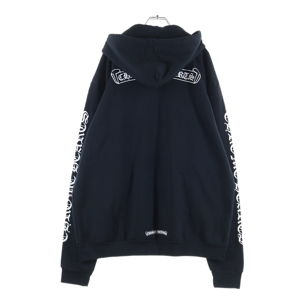 CHROME HEARTS(クロムハーツ) スクロールラベルロゴ 袖英字プリント プルオーバーパーカー フーディー ブラック